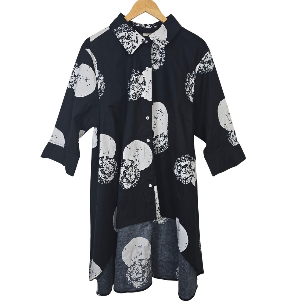 Truth + Style Womens XL Black White Abstract Dot High Low Shirt Dress Tunic